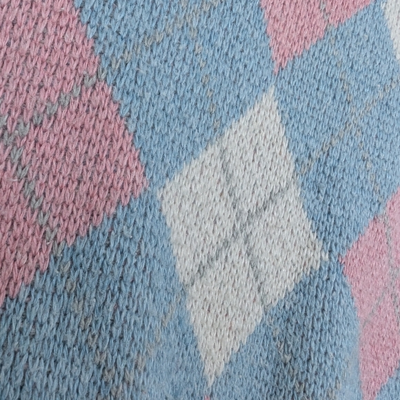 Vintage Argyle Sweater Vest Ramie Acrylic Blend Blue and Pink Sz S - Picture 11 of 13